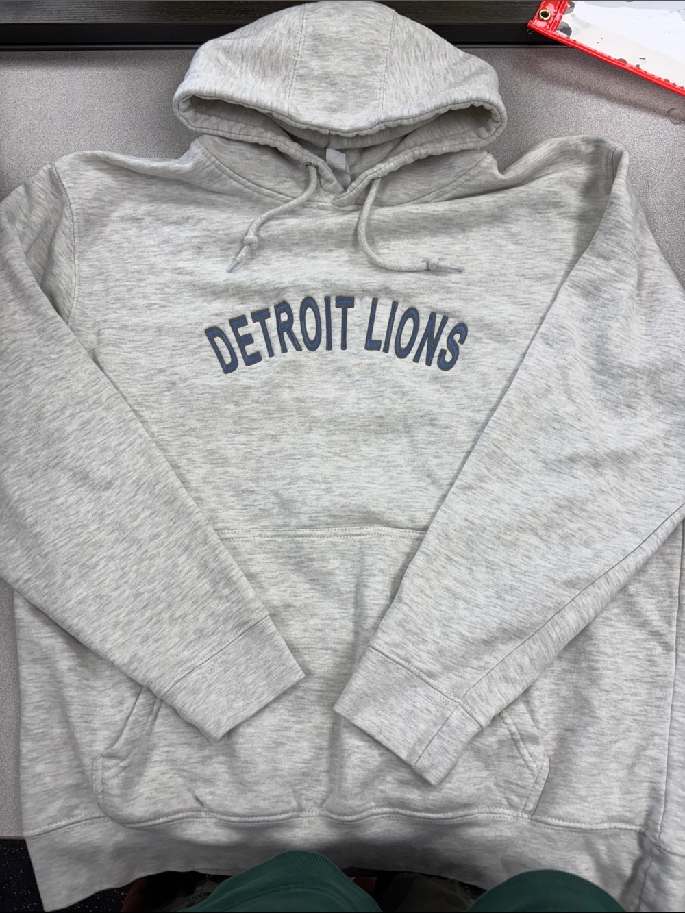 ONE OF A KIND EMBROIDERED Detroit Lions Gray Hoodie with Blue/Gray Arch Logo